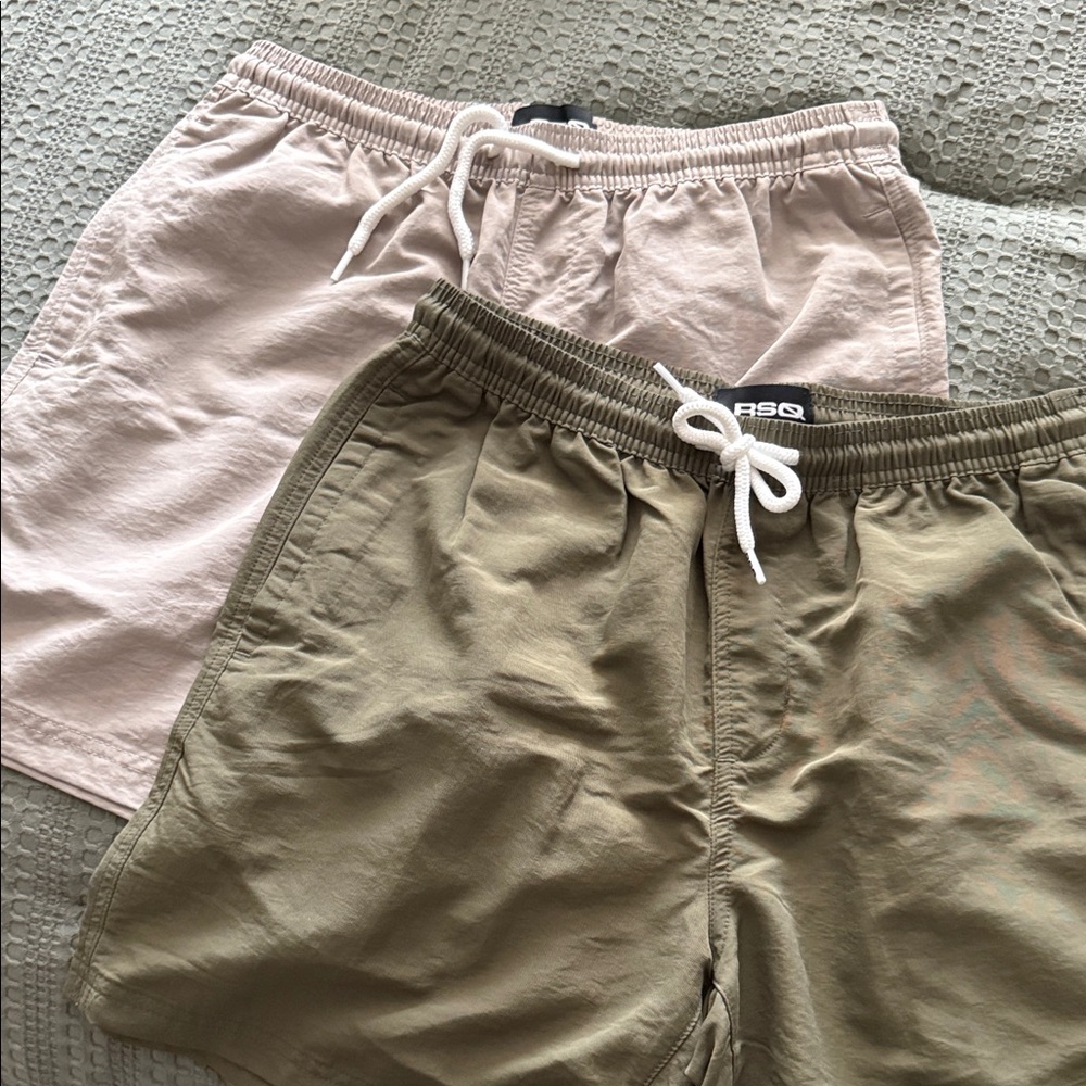 RSQ Men's Olive and Light Tan Drawstring Athletic Shorts